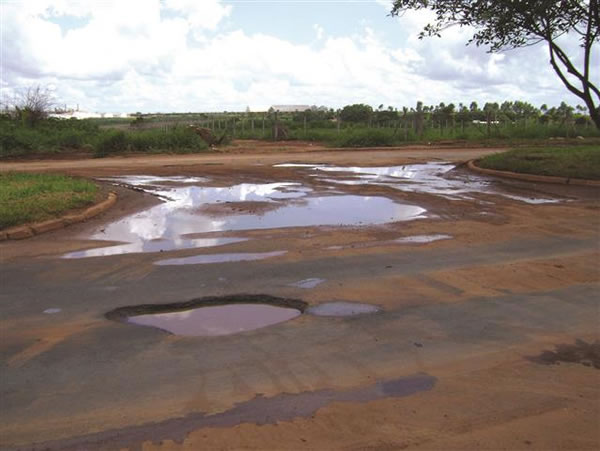 Poças d’água e lama no retorno da avenida Percio Perfeito, principal via do Distrito Industrial . Foto: Gazeta do Triângulo