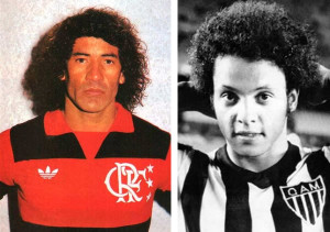 Nunes, artilheiro marcante do Mengo, e Reinaldo, maior artilheiro da história do Galo. Fotos: Arquivo