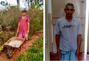 Adolescente durante reconstituição do crime e o suspeito Valdir de Lima (à direita) indiciado por latrocínio