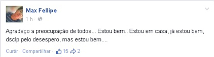 Jovem publicou na tarde hoje, 14, uma mensagem de conforto aos amigos e familiares