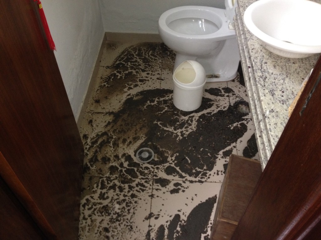 Esgoto retornou pelos vasos sanitários e alagou estúdio de fotografia CRÉDITO HENRIQUE VIEIRA 