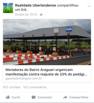 No entanto, a página "Realidade Uberlandense” alterou o título para "Moradores do Bairro Araguari"