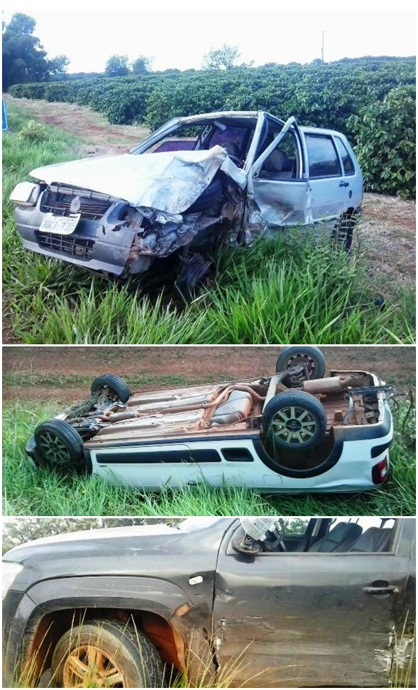 O Uno invadiu a pista contrária e colidiu lateralmente com a caminhonete