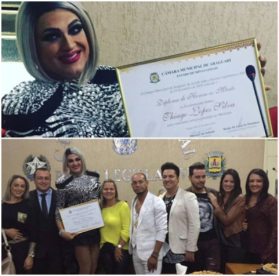 Outro destaque bastante comentado nas redes sociais foi o Diploma de Honra e Mérito concedido pela Câmara Municipal de Araguari a Thiago Lopes Silva “Tatá Camburão”. Muito conhecida na cidade por animar e agitar festas e eventos, ela recebeu o título das mãos do vereador Dhiosney de Andrade. Estiveram presentes na última sexta-feira, dia 3, amigos e autoridades locais. Tatá foi reconhecida pelo relevante trabalho que realiza em nossa cidade. Deixo aqui os parabéns e muito sucesso! #TatáCamburão