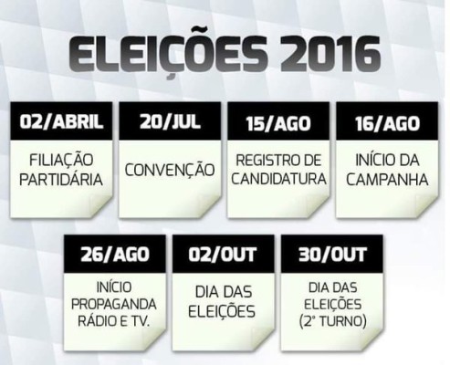 O calendário contém as datas do processo eleitoral a serem respeitadas por partidos políticos, candidatos, eleitores e pela própria Justiça Eleitoral