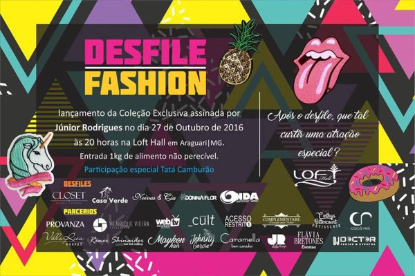 Sejam bem-vindos a nossa Acesso Restrito. E hoje nós voltamos para reforçar o convite e contar algumas novidades do DESFILE FASHION  que acontece a partir das 20h na boate LOFT HALL. Com o intuito de colocar Araguari no polo da Moda, o criador Júnior Rodrigues e seus parceiros irão fazer um evento que ficará na história da cidade. O desfile será beneficente com a entrada de 1 kg de alimento não perecível, que será doado para a Casa do Caminho. O evento tem como parceria as lojas Casa Verde, Closet, Donna Flor, Noivas e Cia e Onda Summer Wear, e a grande novidade do desfile são as estampas e peças criadas por Junior Rodrigues. Nós da Acesso Restrito, todos os parceiros e colaboradores convidamos vocês leitores para prestigiar e fazer deste brilhante Desfile Fashion. #EuVou