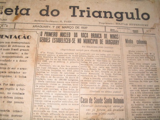 1º exemplar do Jornal Gazeta do Triângulo - 1937