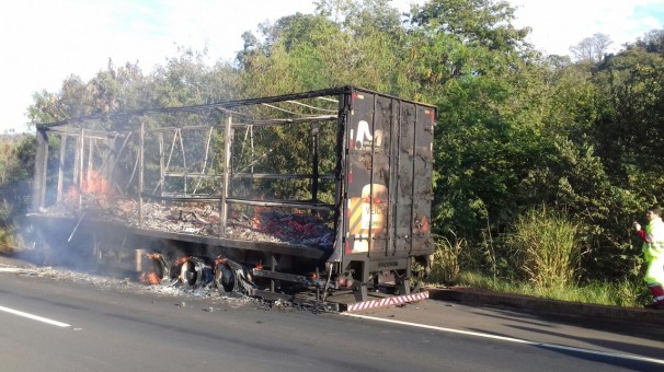 Caminhão incendiado na BR-050