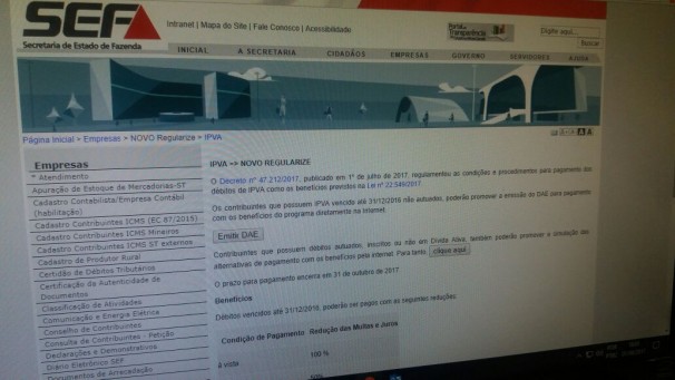 Procedimentos para simulação e o requerimento para pagamento podem ser feitos pelo site www.fazenda.mg.gov.br