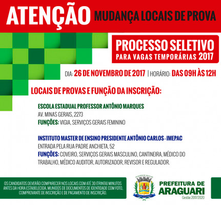 Secretaria de Administração aconselha que os candidatos acessem o Correio Oficial para averiguar as mudanças