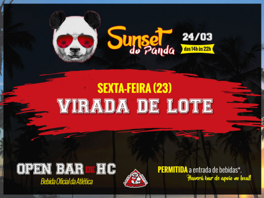 Neste sábado, a Atlética do Direito – IMEPAC realiza a segunda edição da Sunset do Panda. O evento de recepção dos calouros de 2018 terá novamente uma troca de lote nesta sexta-feira e as pulseiras podem ser adquiridas pelos diretores e alunos do curso de Direito. #VemComOPanda