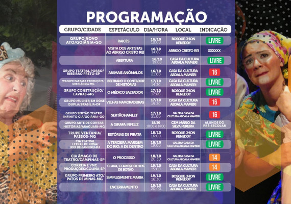 Programação atenta quanto às idades indicadas para cada espetáculo